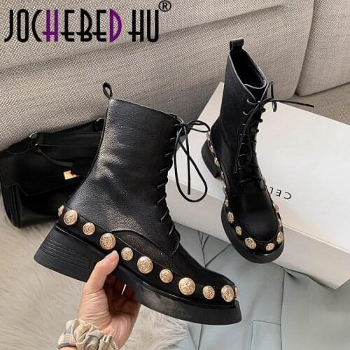 【JOCHEBED HU】New Winter Ankle Boots Women Luxury Ankle Boots High Heels Leather Shoes Women Fashion Ladies Shoes 33-41