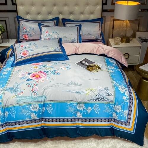 Luxury Duvet Cover Set Egyptian Cotton 4pcs Bedding Sets Queen King Size Comforter Cover Bedsheet Bed Linens Flower Leaf Pattern
