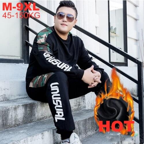 9xl Plus 8xl Size Men Two Piece Sets Thick Fleece Lined Hoodie Sweatpants Sportswear Male Tracksuit Warm Winter Sweats Suit Man