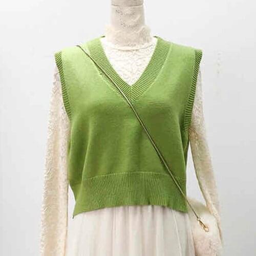 LJSXLS Basic Thin Knitting Sweater Vest Womens Soild V-neck Top Spring Autumn Loose Sleeveless Green Vests Casual Women Jumper