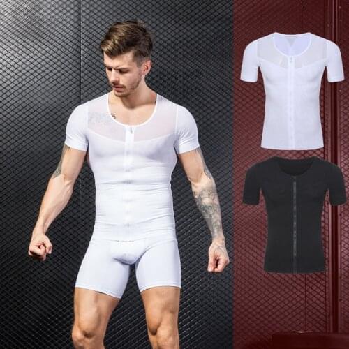 New2018 Summer Active Sport GYM Men toning short-sleeve Shape Skinny stretch cardigan Men zipper mesh cloth Exercise T-shirts