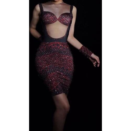 2020 Womens New Printing Flashing Rhinestone Sequins Sexy Dress Birthday Celebrate Prom Outfit Nightclub Singer Dancer Dress