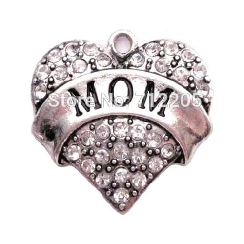 New Arrial 100pcs antique silver plated fashion MOM Crystal Heart Family Pendant(A100044-1)