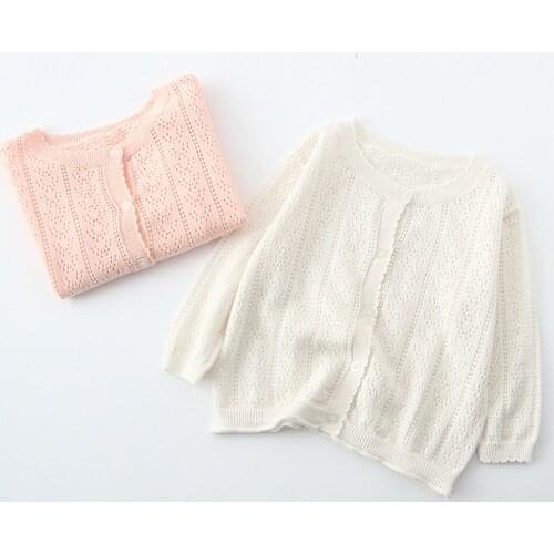 New Hollow Children Knitted Cardigan Girls Long-Sleeved Jacket Shawl Baby Sweater Sunscreen Air-Conditioning Shirt Thin Section