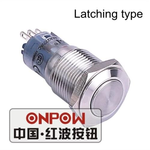 ONPOW 16mm Metal Flat actuator Latching on-off Stainless steel Push Button Switch (LAS2GQF-Z/S) CE,RoHS