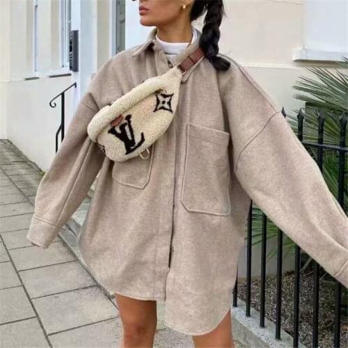Autumn Fashion Ladies Soft Coats Elegant Girls Chic Big Pocket Tops Outerwear 2021 Women Oversize Woolen Solid Casual Jackets