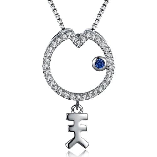 SILVERHOO S925 Sterling Silver Necklace For Women Fish bone Shape Full Inlay Zircon Blue Eye Adorkable Daily Pendent Necklace