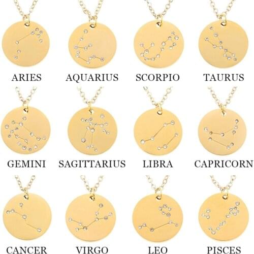 Female Elegant Star Zodiac Sign 12 Constellation Necklaces Pendant Charm Gold Chain Choker Necklaces for Women Jewelry Gift