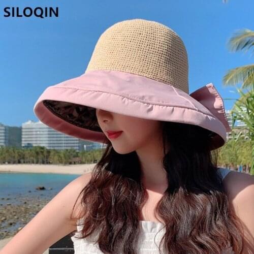 Multicolor New Summer Womens Panama Bucket Hat Foldable Hollow Mesh Breathable Travel Straw Hat Bow Decoration Female Beach Hat