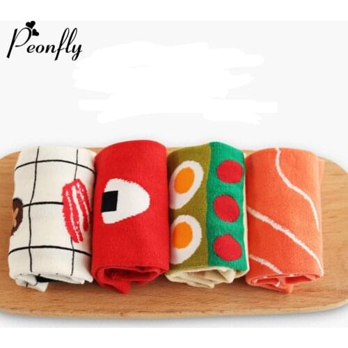 PEONFLY Korean Novelty Avocado Sushi Food Women Ladies Socks Cotton Cute Female Christams gift sock