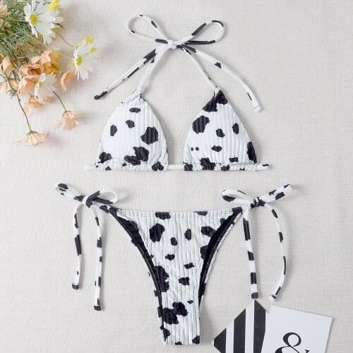 Sexy Cows Triangle Bikini Swimwear Women 2021 Bandage Bathing Suit Two Pieces Brazilian Swimsuit Women Beachwear Biquini Set
