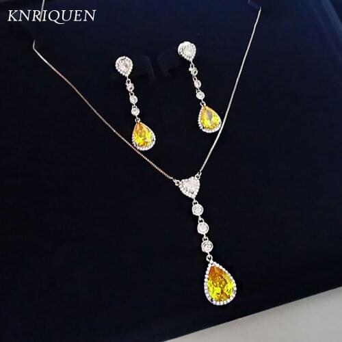 Retro Water Drop Topaz Gemstone Earrings/Necklace 925 Sterling Silver Gemstone Wedding Engagement Fine Jewelry Set for Women