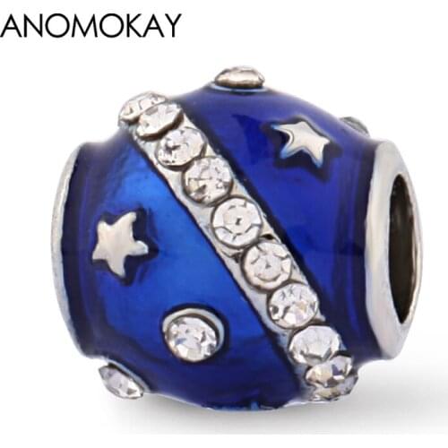 Mysterious Starry Sky Dark Blue Star Charm for Bracelet Bangle White Crystal Star Moon Beads for DIY Jewelry Accessories