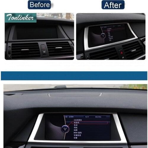 Tonlinker 1 PCS Car DIY Stainless Steel Dashboard Navigation Light Box Cover Case Sticker for Bmw X5 2008-13 X6 2011-14