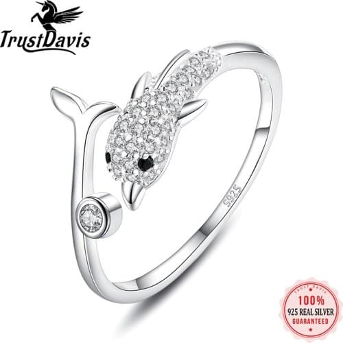 TrustDavis Real 925 Sterling Silver Fashion Dolphins Animal Adjustable Ring Women Daughter Girl Gift Fine Jewelry Wholesale L203