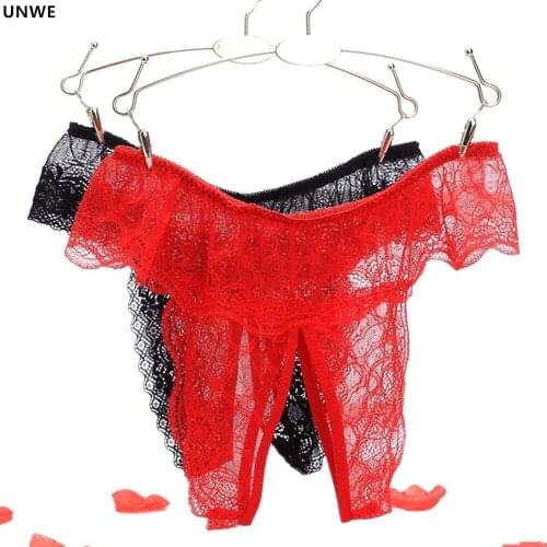 UNWE Plus Size XL-4XL Briefs French Romantic Sexy Open Crotch Underwear Crotchless Ruffles Thongs G String Knickers Panties