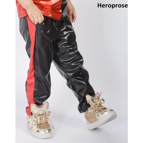 Spring Autumn 2017 Kid Adults Hip Hop Pant Side Red Patchwork Stage Performance Wear Jazz Show Clothing Dance Harem Trousers