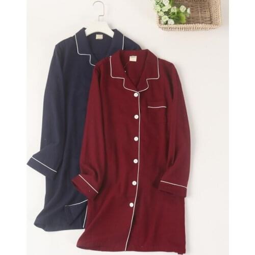2021 NEW Nightdress For Women Long sleeve Cardigan Cotton Sleep Nightgown