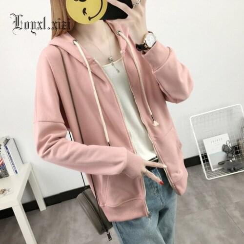 Womens wear, hooded, autumn winter long sleeve top 2018 new zipper college style pure color coat LQ0096