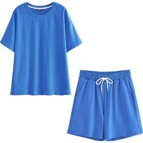 2021 Summer Women Suits O-neck Short Sleeve Solid Tracksuits Oversize Tops And High Waist Pants Casual Two Peices Sweat Suits