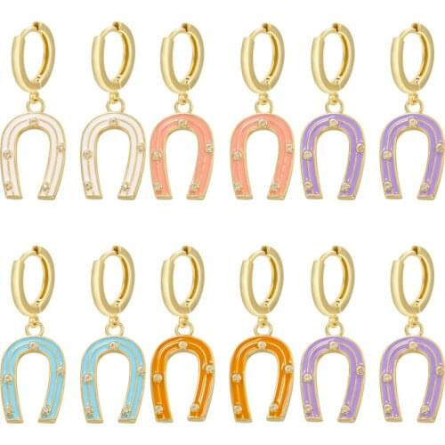 ZHUKOU gold Enamel U shape hoop earrings for women summer Handmade CZ crystal drop earrings Fashion jewelry wholesale VE425