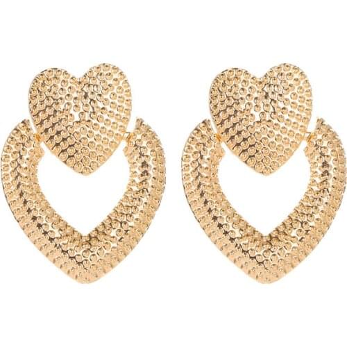 Personality Retro Metal Hollow Two Sweet Hearts Golden White Rose Gold Abrazine Alloy Dangle Earrings Drop Earrings For Women