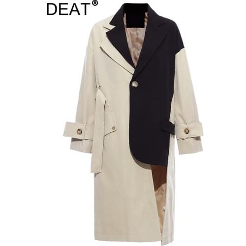 DEAT 2021 new spring and autumn turn-down collar full sleeves contrast colors patchwork high quality trench coat 19G-a68