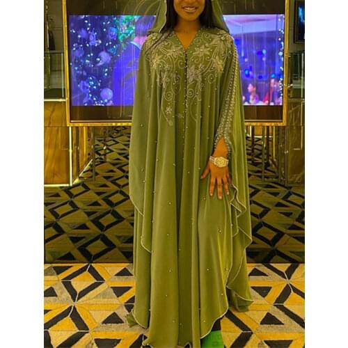 Women Long Loose Dress Diamond Bead African Dresses Dashiki Traditional Boubou African Clothes Abaya Muslim Turkey Musulman Wear