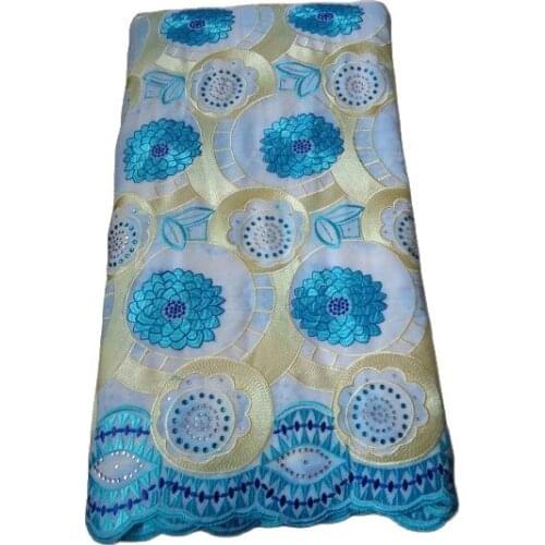 Hot sale 5 Yards BLUE High quality African Swiss Voile Lace for wedding 100% Cotton Fabric-NB036A