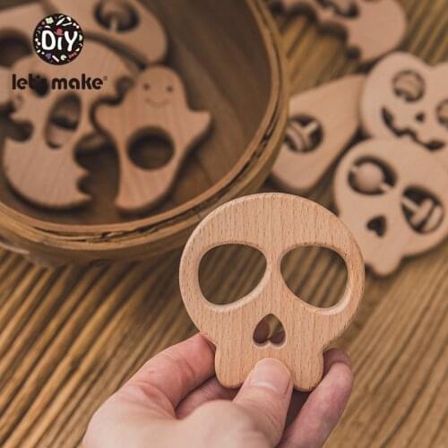 LetS Make 1PC Halloween Pumpkin Skull Beech Wooden Toys Teether Circle Baby Teething Baby Toys Wood Teethers DIY