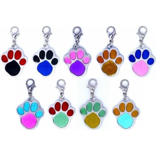 10pcs 25mm Enamel Cat Dog Paws Bear Footprint Dangle Charms with 14mm Rotating Lobster Clasp Collars Key Chain Necklace Bracelet