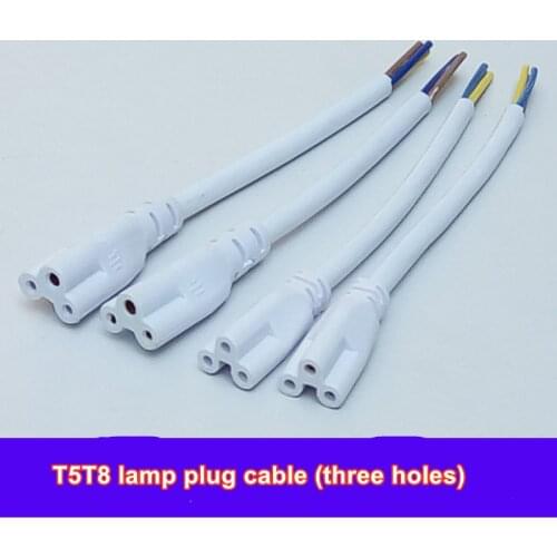 10pcs T5 T8 LED Lamp Connecting Single Female Head Wire Three-hole Plug Extension Cord Three-core Plug Power Cord Pure Copper