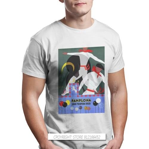 1959 Pamplona San Fermin Festival TShirts Bullfight Spanish Style Bullfighting Male Fabric Streetwear Basic T-Shirt Big Size