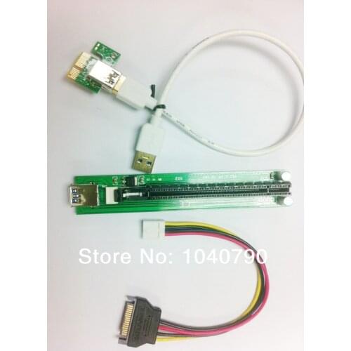 2pcs/lot PCI-E PCI E Express 1X to 16X Riser Card +USB 3.0 Extender Cable with power supply for bitcoin litecoin miner 30CM