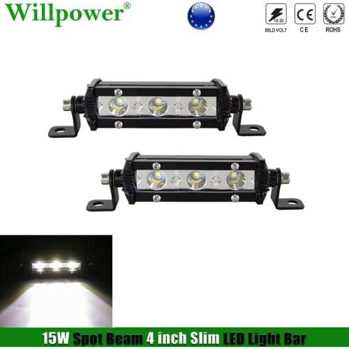 2x SUV Car 15W 4" Slim Mini LED Work Light Bar Moto Offroad UTV 4x4 Truck Backup Reverse Spotlight Driving Fog Lamp