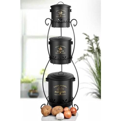 3 layer Lux Big size Metal Potato Onion Bucket Black