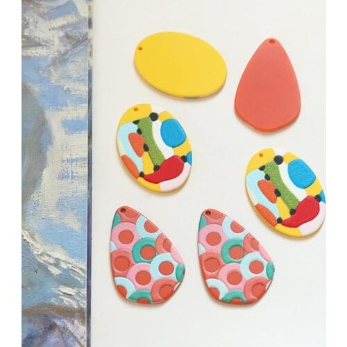 4pcs color illustration abstract art original latest trend 2020 fashion earrings oval acrylic pendant diy jewelry accessories