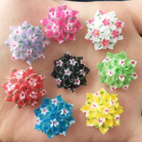 50PCS AB Resin 20mm Print Flower Flatback Stone Wedding DIY Scrapbook Applique Crafts Ornaments SR52*5