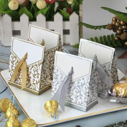 50Pcs Elegant Candy Paper Box Bags Baby Shower Wedding Party Favor Birthday Gift Case with Ribbon