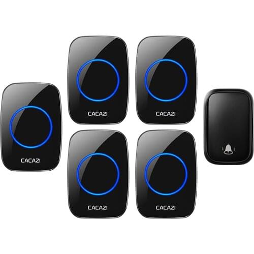 CACAZI Self-powered Wireless Waterproof Doorbell No Battery Required 1 Button 5 Receiver Cordless Home Call Bell US EU UK Plug