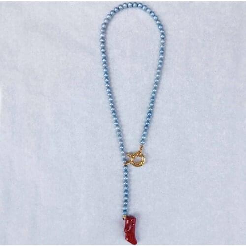 Vrouwen verklaring chokers kettingen boho Collier lariat nl perles bleues et pendentif corail red coral hanger kettingen gelaagd