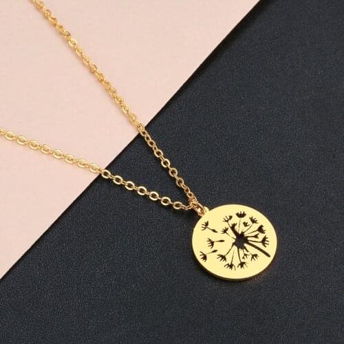 Cxwind Boho Dandelion Necklaces For Women Trendy Natural Lucky WISH Stainless Steel Metallic Plant Amulet Chokers Chain Jewelry