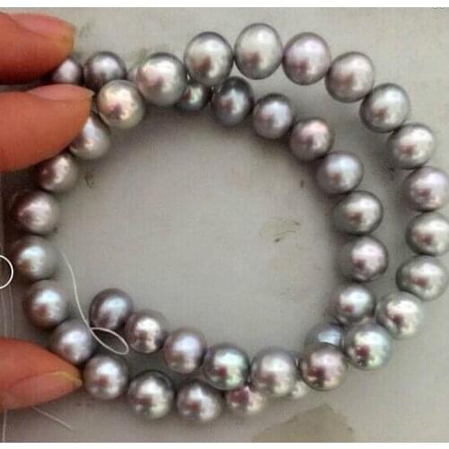 Elegant 9-10mm south sea natural silver grey pearl necklace 18"14k KKK
