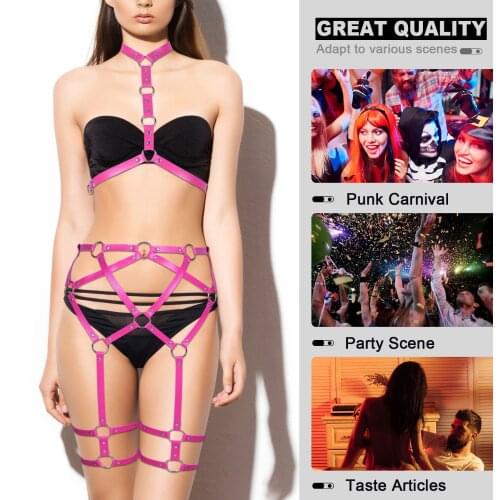 Goth O-Ring Adjust Chest Sculpture Bra Lingerie Women Sexy Leg Harness Garter Belt For Stockings Body Bondage 2-Piece Set Bdsm