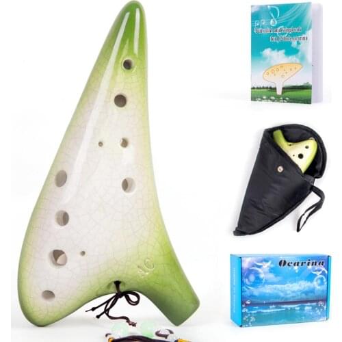 Ocarina 12 Holes Alto C Ceramic with Carry Bag Music Book Strap