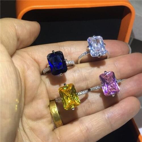 2020 Flower cut ring Real 925 sterling silver Square 5ct AAAAA Cz Engagement Wedding Band Rings for women men Fine Party Jewelry