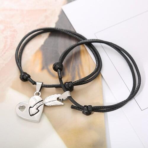 Creative Heart-shaped Arrow Puzzle Bracelet Fashion 2-Piece Set Adjustable Hand Chain For Lovers Romantic Jewelry Gift