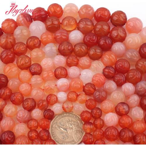 Round Carved Red Carneian Agates Natural Stone Spacer Beads 15" for DIY Accessories Women Men Jewerly Making Bracelet Necklace