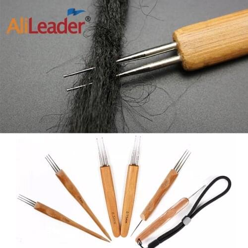 Alileader Crochet Hook For Dreadlocks Wig Needle 1/2/3 Hook Needle Hair Extension Tool Braider 0.5Mm/0.75Mm Bamboo Needle Holder