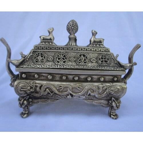 Collectible decorated old antique tibet silver carved dragon incense burner/metal censer fast Shipping 0002